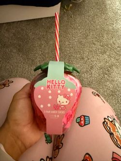 Hello Kitty Socks With Reusable Strawberry  Cup And Straw 