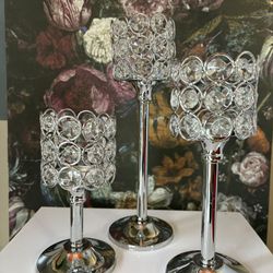 3 Pc Crystal Candle Holder