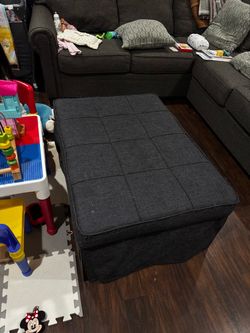 Dark Gray Fabric Tufted Ottoman