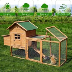 80" Large Chicken Coop, Waterproof Outdoor Hen House for 2-4 Chickens, Wooden Chicken House with Nesting Box, Removable Tray, PVC Cover, Run, for Gard