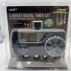 Orbit 3 Outlet Digital Timer Set 27922 Faucet to Sprinkler/Watering System NEW