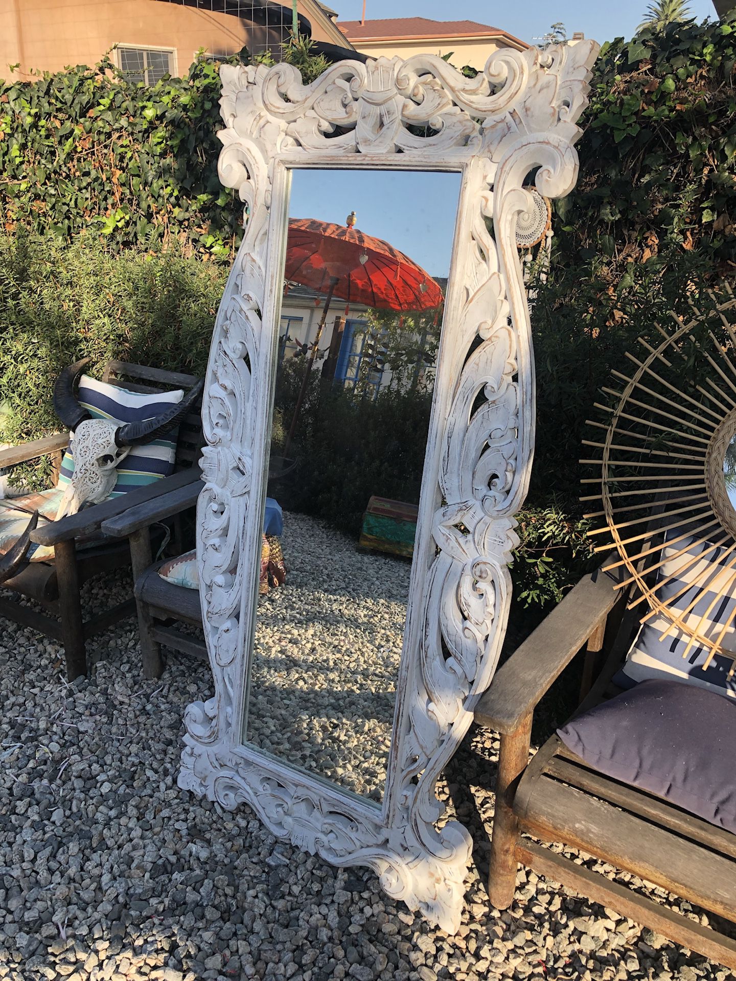 Hand carved wood frame mirrors from Bali