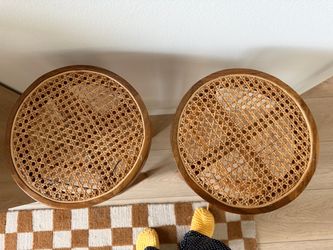 Pair of Round Cane Wood Stools