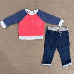 EUC baby Cat & Jack jersey lined pants and sweater set, size 18 months