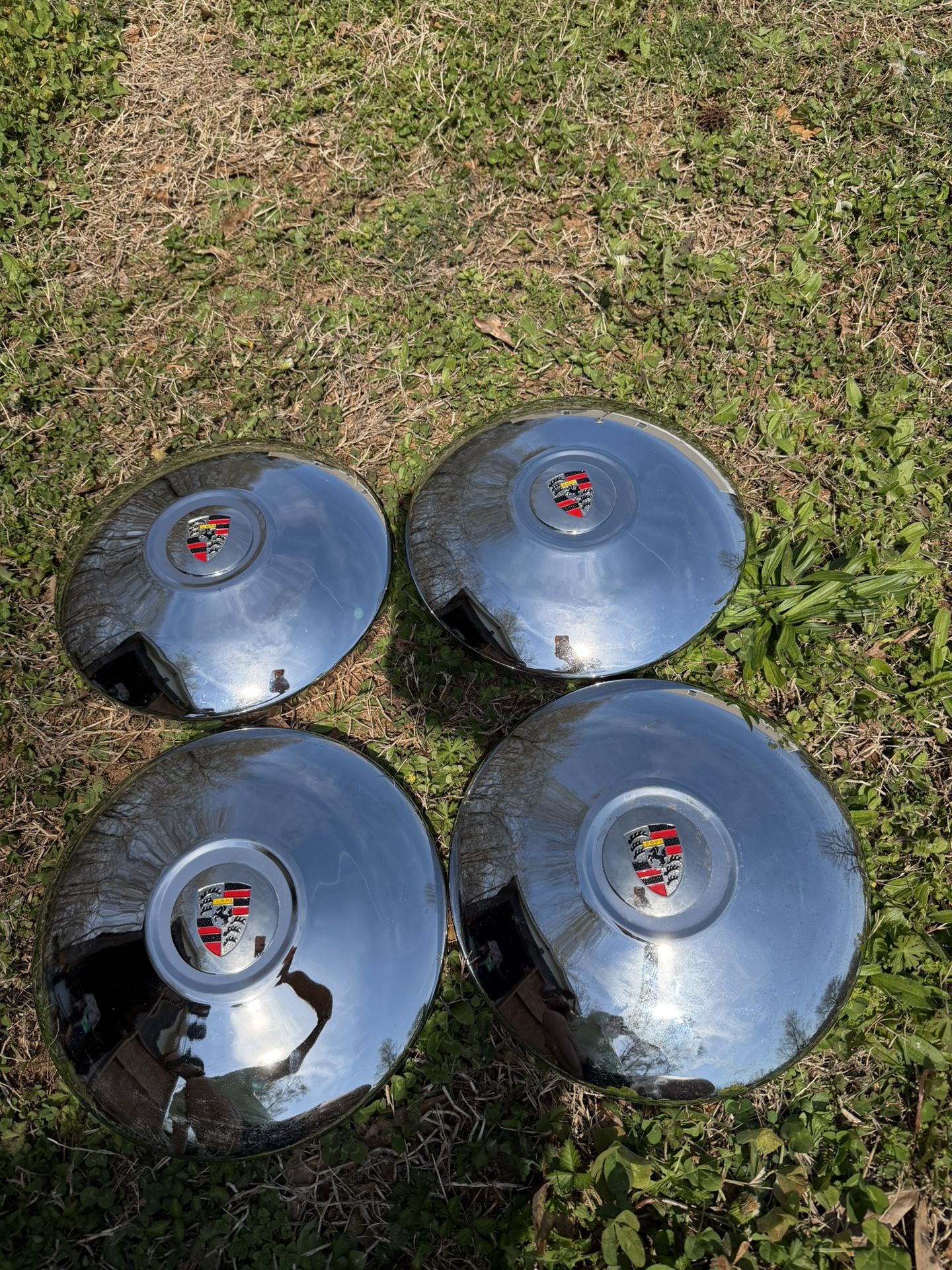 Vintage Porsche Chrome Hubcaps Set of 4 w/ Crest (356 / Early 911)