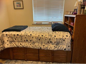 Solid Oak Twin bed with headboard and mattress