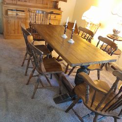 Antique wood table and 8 chairs