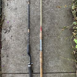 Two vintage rods, $25 each deep sea 6 1/2 feet fiberglass the other 6 feet not sure if itβs fiber