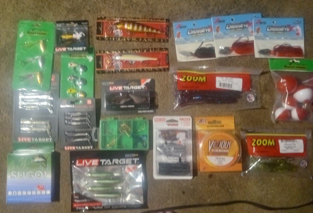 Fishing Tackle:( Lures, Bobbers, Line ,& Bait) All Are NEW. 