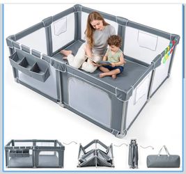 Foldable Baby Playpen 59x71 with Mat, Portable Play Yard