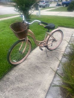 Rose Gold Women's Cruiser Bike with Basket