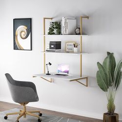 White And Gold Hanging Wall Desk
