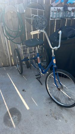 Adult Blue Three-Wheel Tricycle with Basket