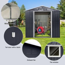 7x4.3ft Metal garden sheds outdoor storage sheds Coal Grey with window