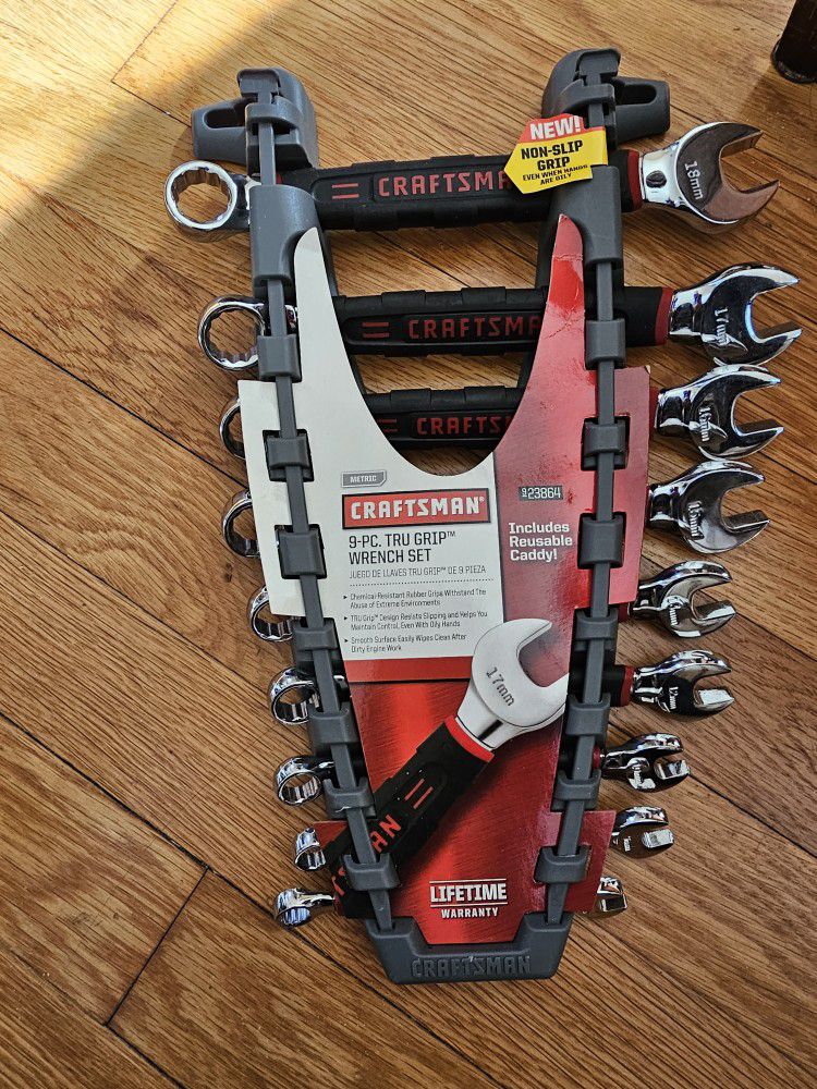Craftsman Metric 9pc Tru Grip Combination Wrench Set Reusable Caddy # 23864-NEW