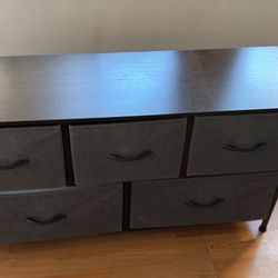 Dresser with Wood Top and Grey Fabric Drawings 