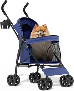 MoNiBloom 4 Wheel Foldable Lightweight Pet Stroller Trolley for Cats & Dogs DEEP BLUE 💙🐾😍❗️