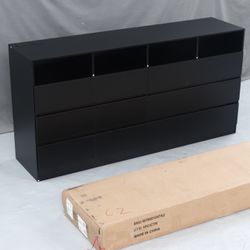 Black Dresser with Built-in Power Outlet & LED Lights – 63” x 15.7” x 31.5