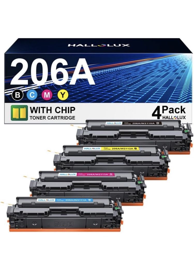 HALLOLUX 206A 206X Toner Cartridges (with Chip) for HP 206A Toner Cartridges 4 Pack Compatible with Laserjet Pro MFP M283fdw M283cdw M255dw M282nw Pri