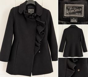 Vintage Rothschild Black Ruffle Coat – Size 12