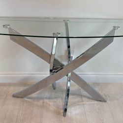 Glass Console Table With Silver Base 