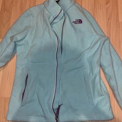 The North Face Light Aqua Fleece Jacket with Purple Logo