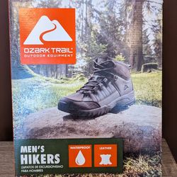 Ozark Trail Hiking Boots, Mid Top Waterproof, Leather Hiker Brown Men’s Size 13