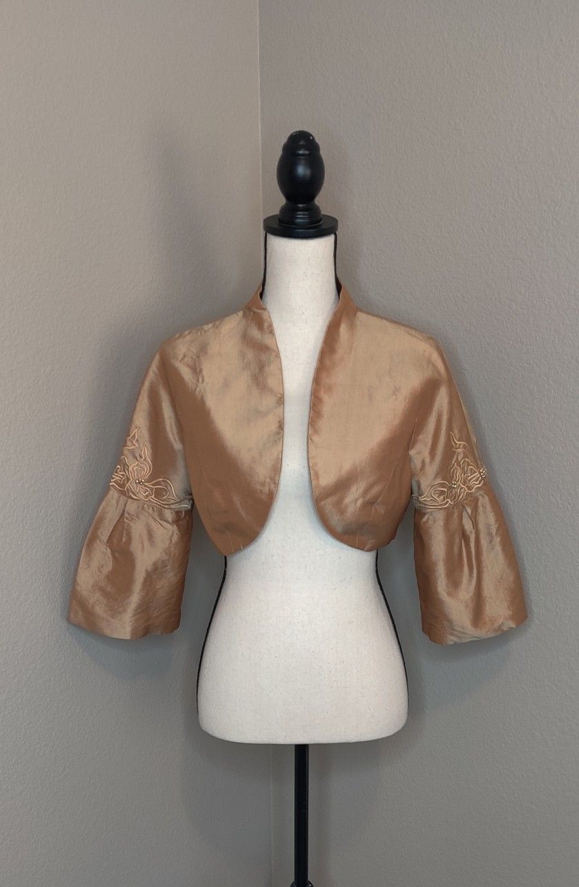 Marisa Baratelli Thai Silk Gold Crop Jacket Blazer 