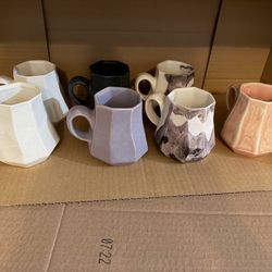 Lauren HB ?Sudio Formation Mugs Pottery Modern Geometric Octagon set of 7