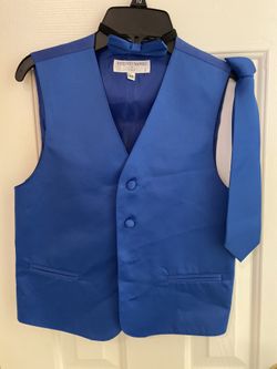 Boys size 10 vest with bowtie and tie for wedding. Royal blue.
