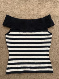 Garage Navy & White Striped Off-Shoulder Top