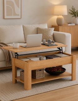 Lift Top Coffee Table with Hidden Storage & Shelf – Modern Wood Living Room Center Table, Work From Home Desk