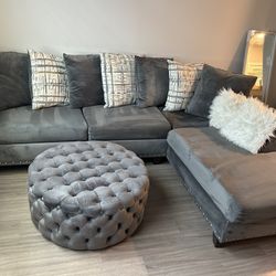 Faux Suede Sectional + Ottoman