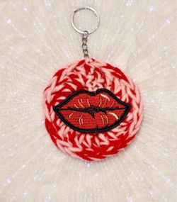 Handmade Crochet Lips Patch Keychain