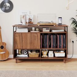 Mid-Century Walnut Vinyl Record Storage Cabinet NEW IN BOX 📦