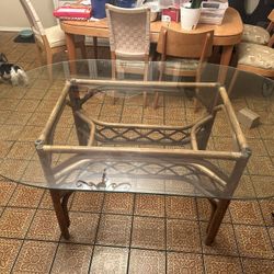 Glass Bamboo Rattan Table
