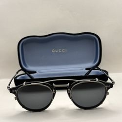 GUCCI AUTHENTIC 0229 Black Ruthenium Clip On Titanium Sunglasses GG0229S 002