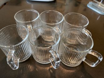Set of 6 Clear Ribbed Glass Mugs