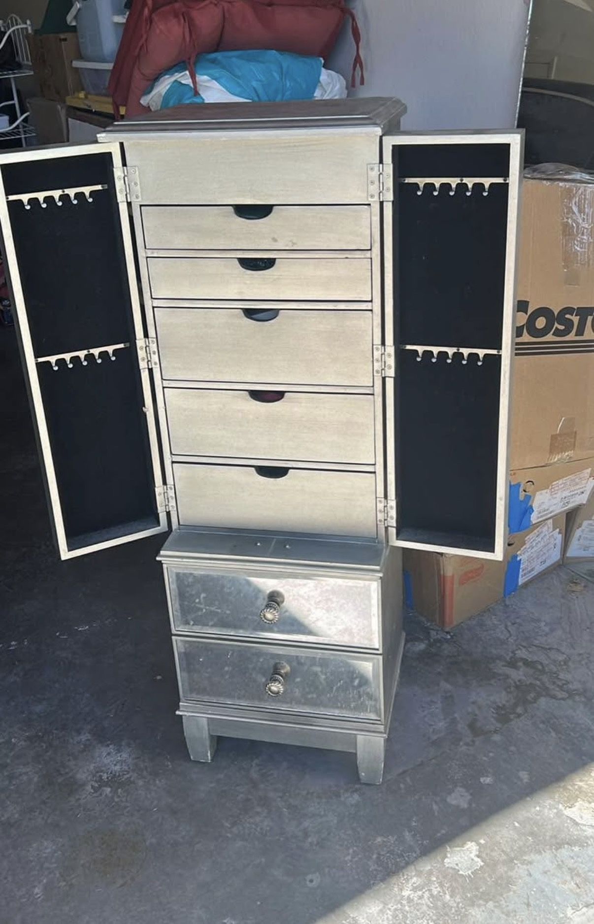 Silver Mirrored Jewelry Cabinet
