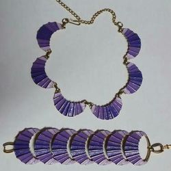 Purple scalloped choker necklace bracelet set
