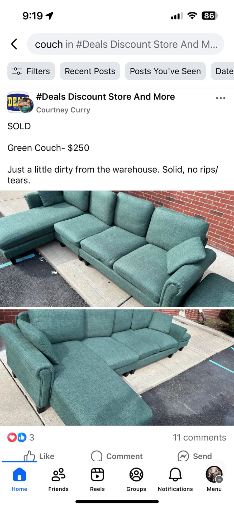 green woven fabric couch