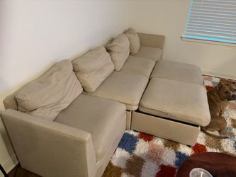 Beige Fabric Sectional Modular Sofa with Storage