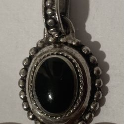 Vintage Sterling Silver Pendant Black Opal
