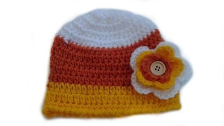 Halloween Candy Corn Baby Girl Hat Orange White and Yellow/Costume/Photography Prop