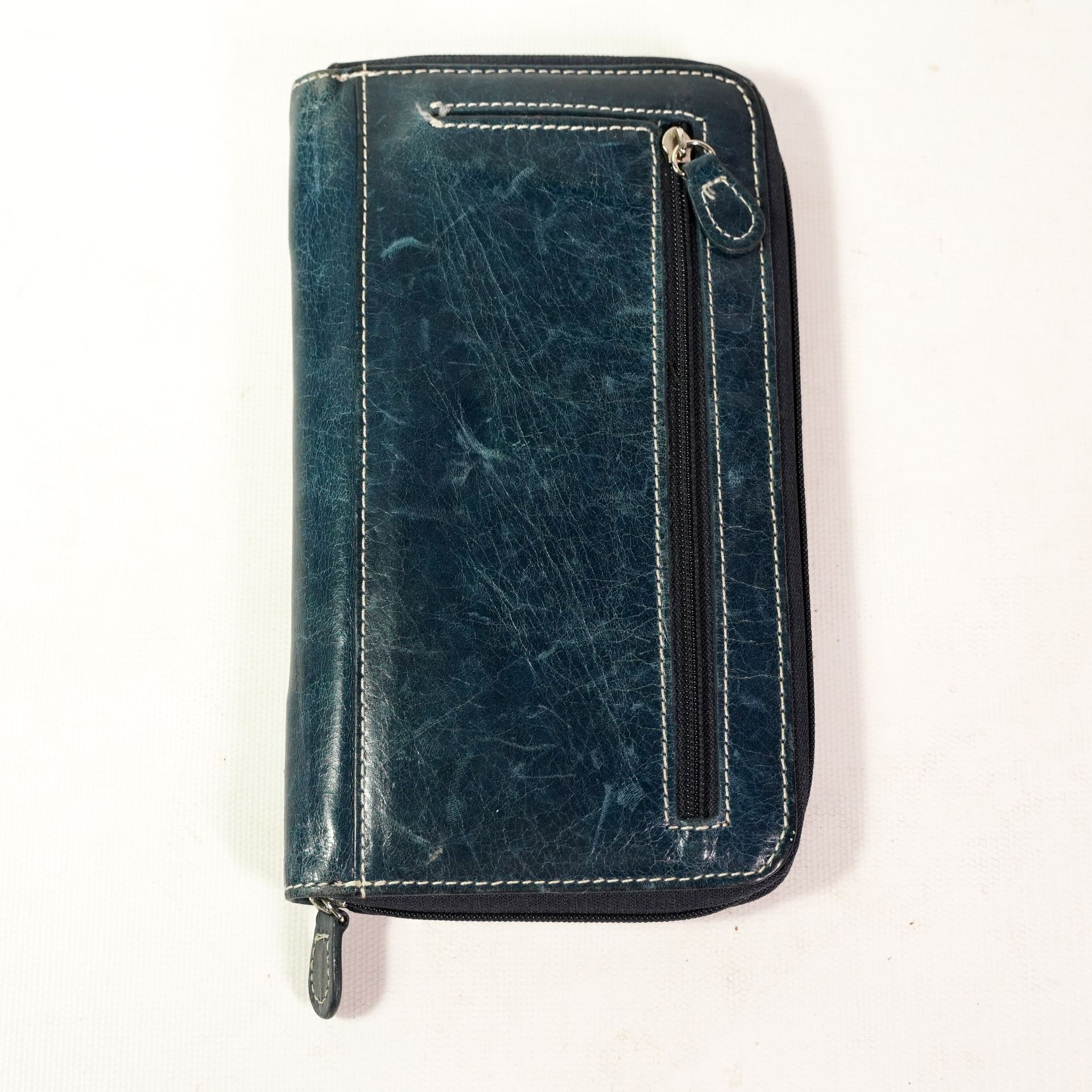 Helen Welsh Women's Leather Zipper Wallet Credit Card Checkbook Blue 7.5" x 4"