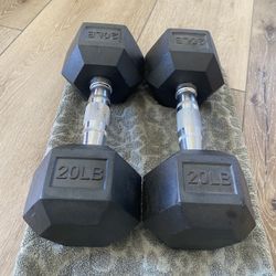 20lb Rubber Coated Hex Dumbbell Set 