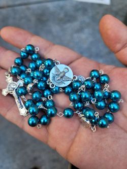 Teal Pearl Bead Catholic Rosary