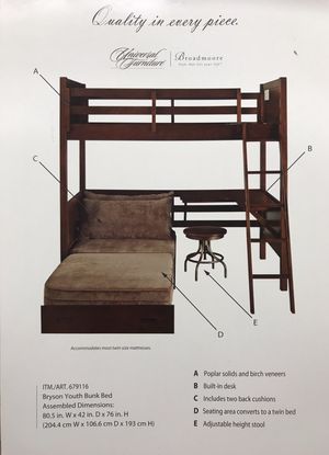 Solid Wood Bunk Bed With Desk And Fold Out Futon For Sale In
