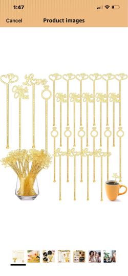 Gold Wedding Drink Stirrers Set 150 pc