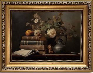 8x10 Dark Floral Book Canvas Art